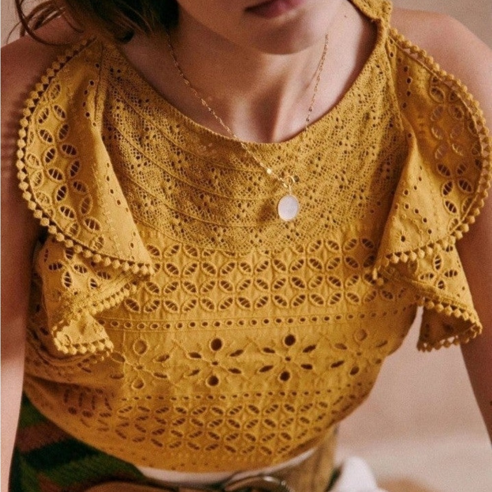 Yellow Eyelet Lace Women's Top